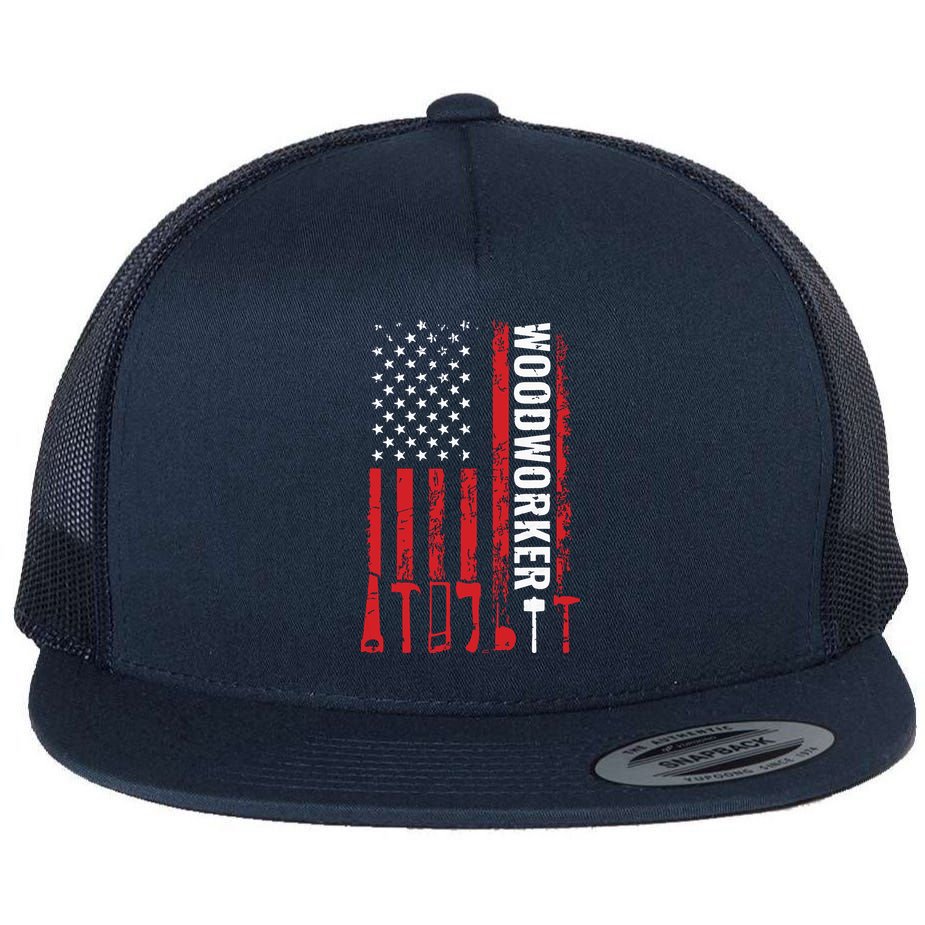 American Flag Woodworker Carpenter Funny Woodworking Flat Bill Trucker Hat