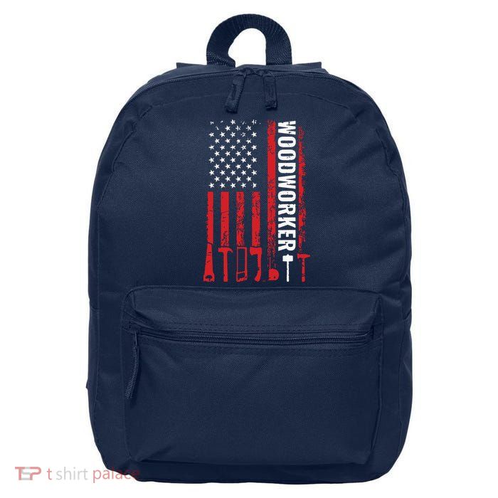American Flag Woodworker Carpenter Funny Woodworking 16 in Basic Backpack