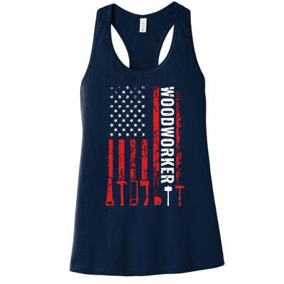 American Flag Woodworker Carpenter Funny Woodworking Women's Racerback Tank