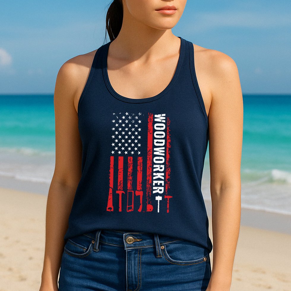 American Flag Woodworker Carpenter Funny Woodworking Womens Tank Top