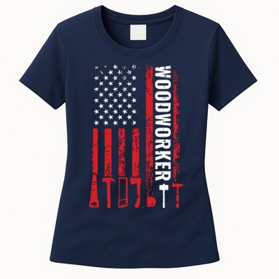 American Flag Woodworker Carpenter Funny Woodworking Womens T-Shirt