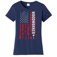 American Flag Woodworker Carpenter Funny Woodworking Women's T-Shirt