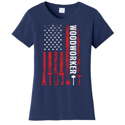 American Flag Woodworker Carpenter Funny Woodworking Women's T-Shirt