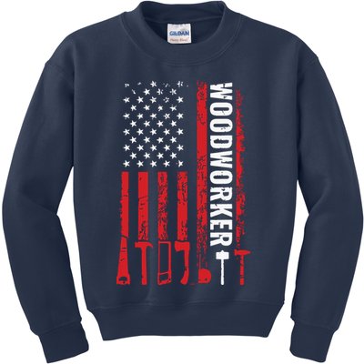 American Flag Woodworker Carpenter Funny Woodworking Kids Sweatshirt