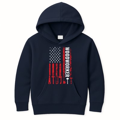 American Flag Woodworker Carpenter Funny Woodworking Kids Hoodie