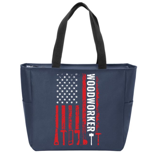 American Flag Woodworker Carpenter Funny Woodworking Zip Tote Bag