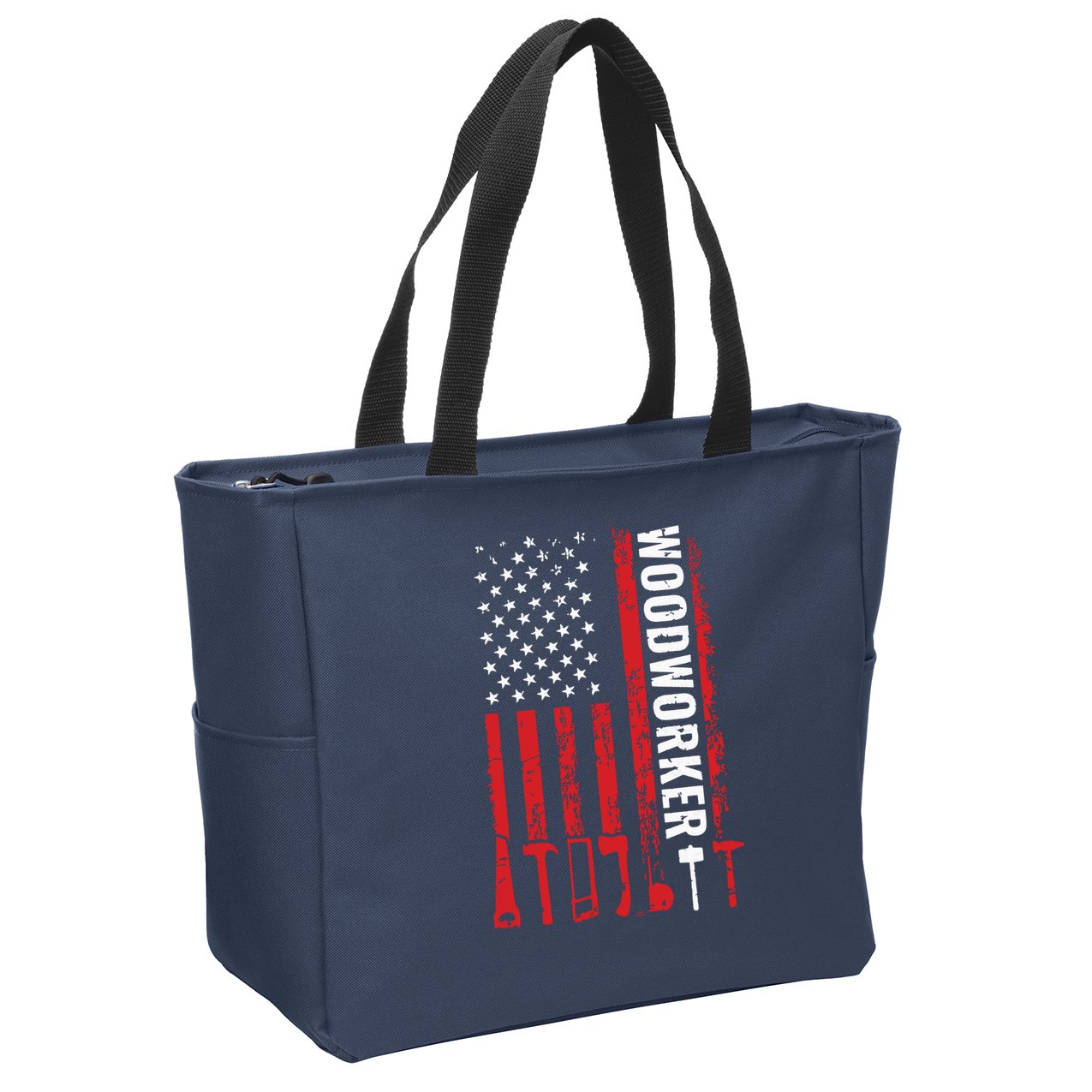 American Flag Woodworker Carpenter Funny Woodworking Zip Tote Bag