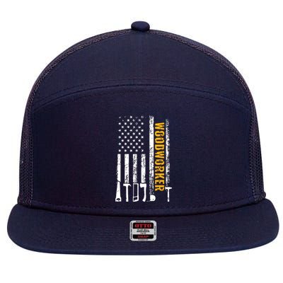 American Flag Woodworker Carpenter Funny Woodworking 7 Panel Mesh Trucker Snapback Hat