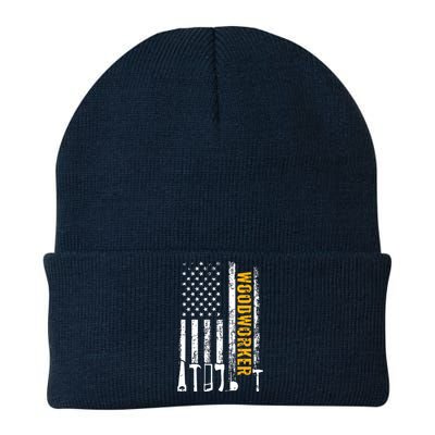 American Flag Woodworker Carpenter Funny Woodworking Knit Cap Winter Beanie