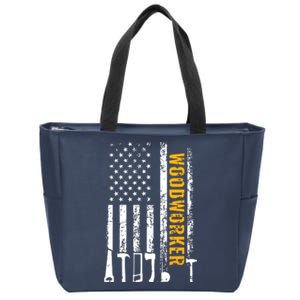 American Flag Woodworker Carpenter Funny Woodworking Zip Tote Bag