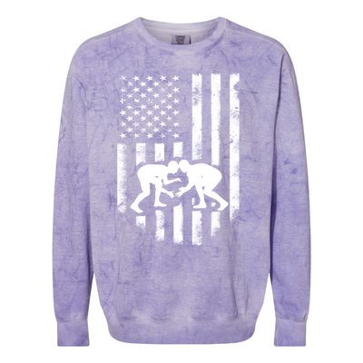 American Flag Wrestling Meaningful Gift Distressed Wrestle Gift Tee Colorblast Crewneck Sweatshirt