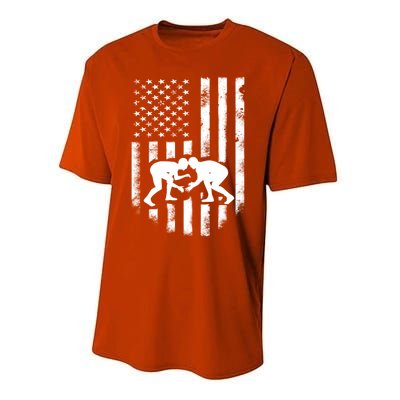 American Flag Wrestling Meaningful Gift Distressed Wrestle Gift Tee Performance Sprint T-Shirt