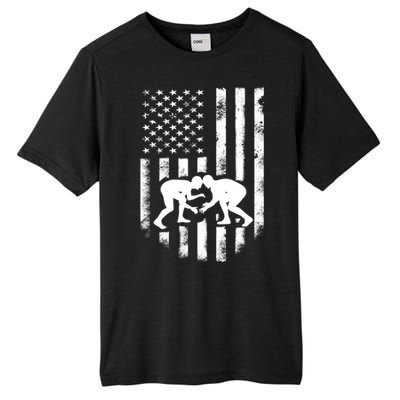 American Flag Wrestling Meaningful Gift Distressed Wrestle Gift Tee Tall Fusion ChromaSoft Performance T-Shirt