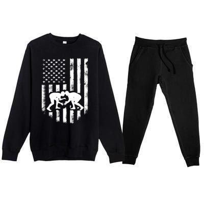 American Flag Wrestling Meaningful Gift Distressed Wrestle Gift Tee Premium Crewneck Sweatsuit Set