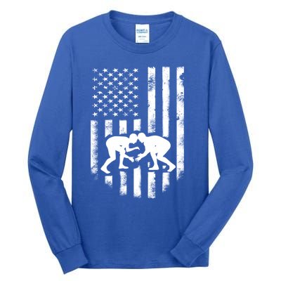 American Flag Wrestling Meaningful Gift Distressed Wrestle Gift Tee Tall Long Sleeve T-Shirt