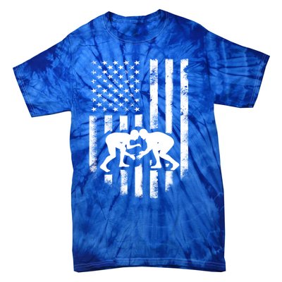 American Flag Wrestling Meaningful Gift Distressed Wrestle Gift Tee Tie-Dye T-Shirt