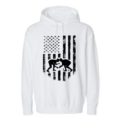 American Flag Wrestling Meaningful Gift Distressed Wrestle Gift Tee Garment-Dyed Fleece Hoodie