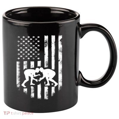 American Flag Wrestling Gift Distressed Wrestle Gift Gift 11oz C Handle Ceramic Mug