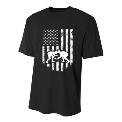 American Flag Wrestling Gift Distressed Wrestle Gift Gift Youth Performance Sprint T-Shirt