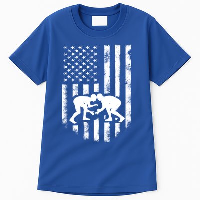 American Flag Wrestling Gift Distressed Wrestle Gift Gift Tall T-Shirt