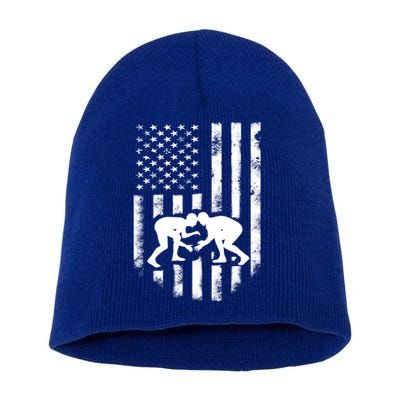 American Flag Wrestling Gift Distressed Wrestle Gift Gift Short Acrylic Beanie