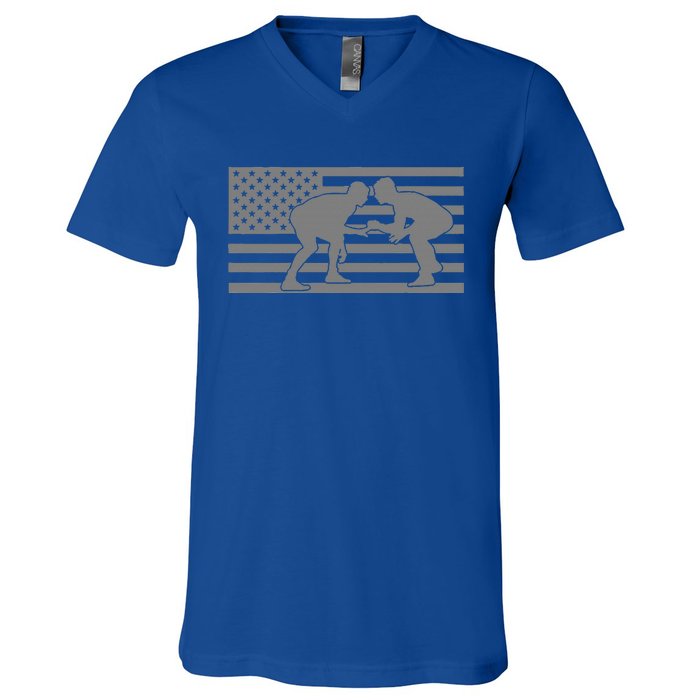 American Flag Wrestling Apparel  Wrestling  V-Neck T-Shirt