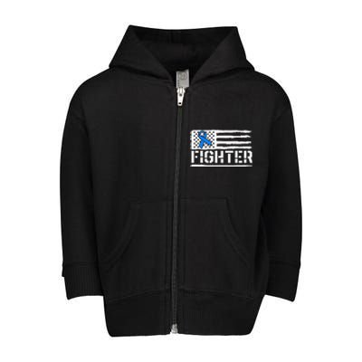 ALS Fighter Warrior Blue American Flag Awareness Ribbon Toddler Zip Fleece Hoodie