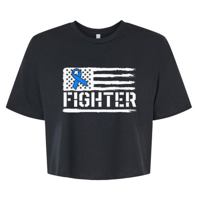 ALS Fighter Warrior Blue American Flag Awareness Ribbon Bella+Canvas Jersey Crop Tee