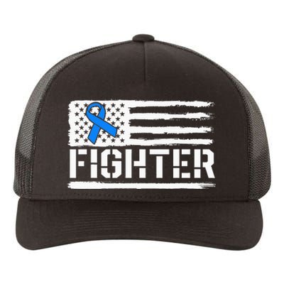 ALS Fighter Warrior Blue American Flag Awareness Ribbon Yupoong Adult 5-Panel Trucker Hat