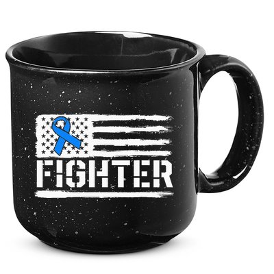 ALS Fighter Warrior Blue American Flag Awareness Ribbon 15oz Campfire Ceramic Mug
