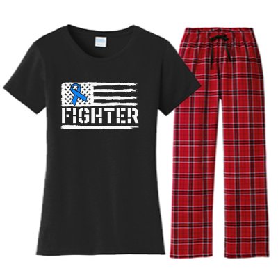 ALS Fighter Warrior Blue American Flag Awareness Ribbon Women's Flannel Pajama Set