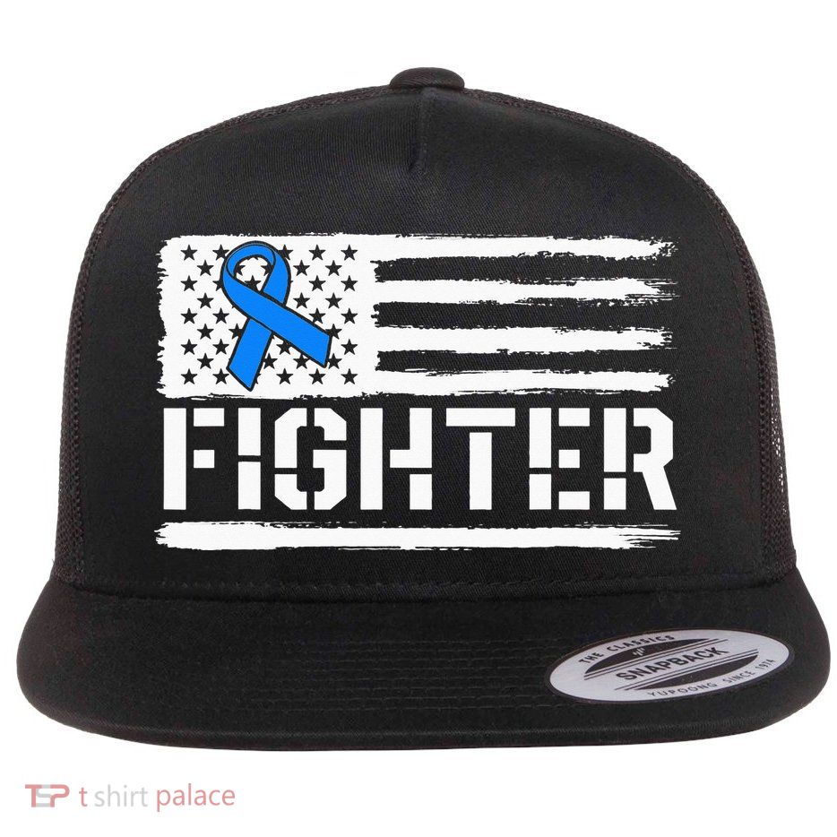 ALS Fighter Warrior Blue American Flag Awareness Ribbon Flatbill Hat