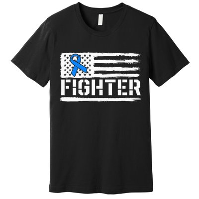 ALS Fighter Warrior Blue American Flag Awareness Ribbon Premium T-Shirt