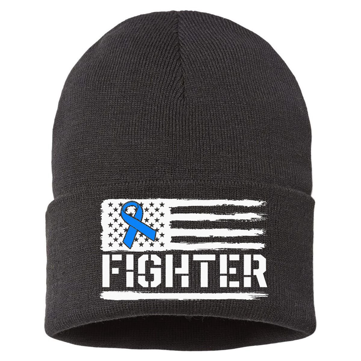 ALS Fighter Warrior Blue American Flag Awareness Ribbon Sustainable Knit Beanie