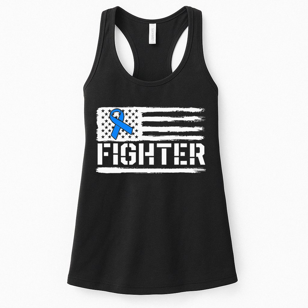 ALS Fighter Warrior Blue American Flag Awareness Ribbon Womens Tank Top
