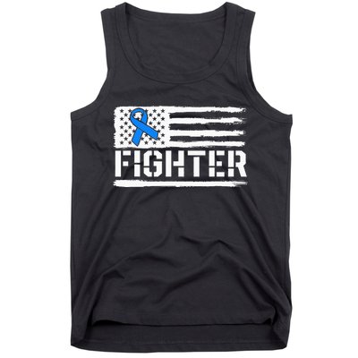 ALS Fighter Warrior Blue American Flag Awareness Ribbon Tank Top
