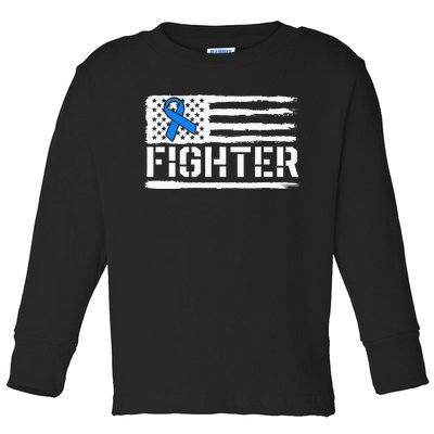 ALS Fighter Warrior Blue American Flag Awareness Ribbon Toddler Long Sleeve Shirt