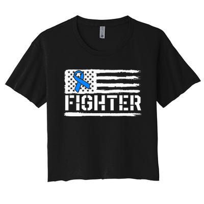 ALS Fighter Warrior Blue American Flag Awareness Ribbon Women's Crop Top Tee