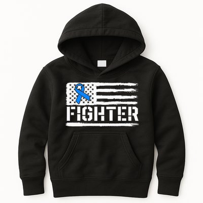 ALS Fighter Warrior Blue American Flag Awareness Ribbon Kids Hoodie