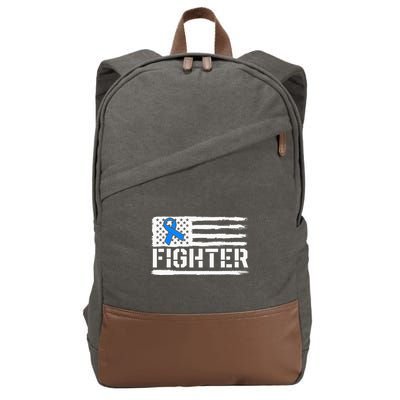 ALS Fighter Warrior Blue American Flag Awareness Ribbon Cotton Canvas Backpack