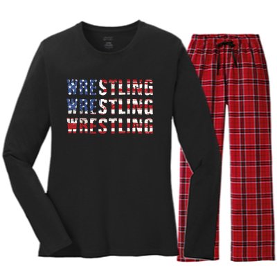 American Flag Wrestling USA Flag Wrestling Women's Long Sleeve Flannel Pajama Set 