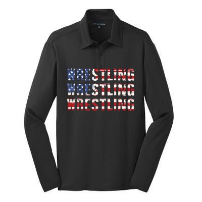 American Flag Wrestling USA Flag Wrestling Silk Touch Performance Long Sleeve Polo