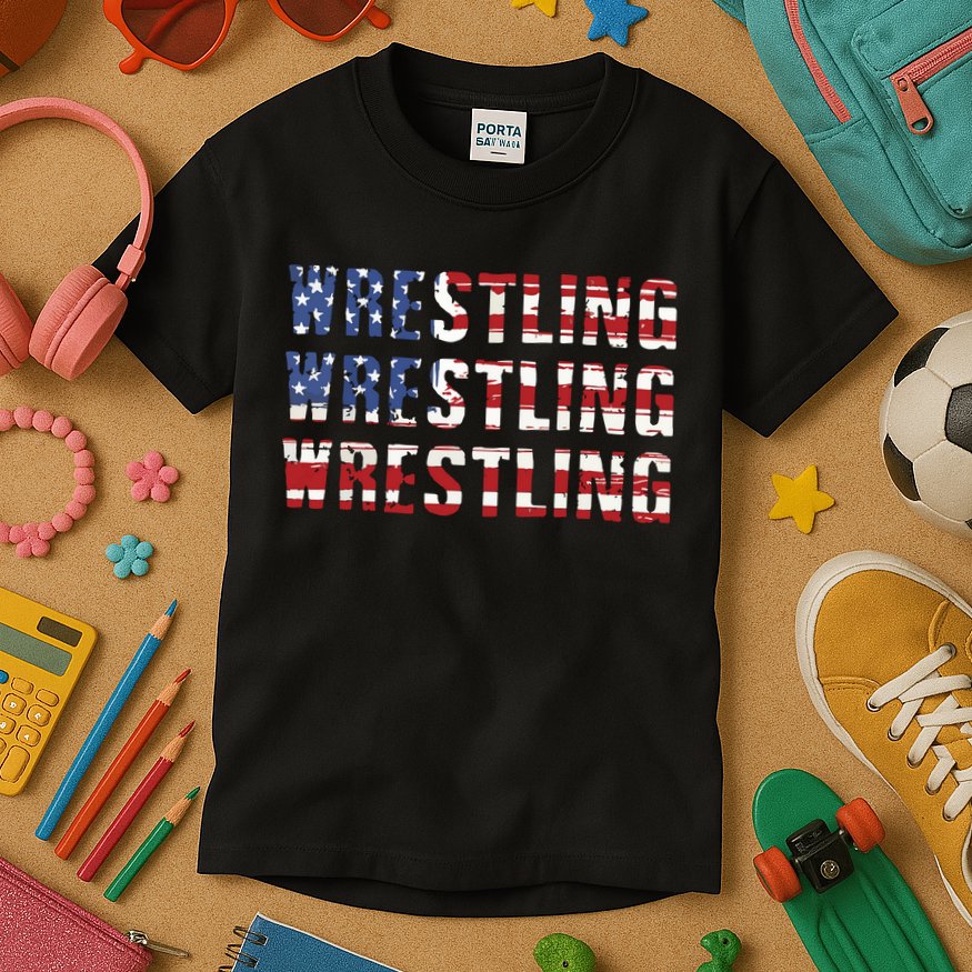 American Flag Wrestling USA Flag Wrestling Kids T-Shirt