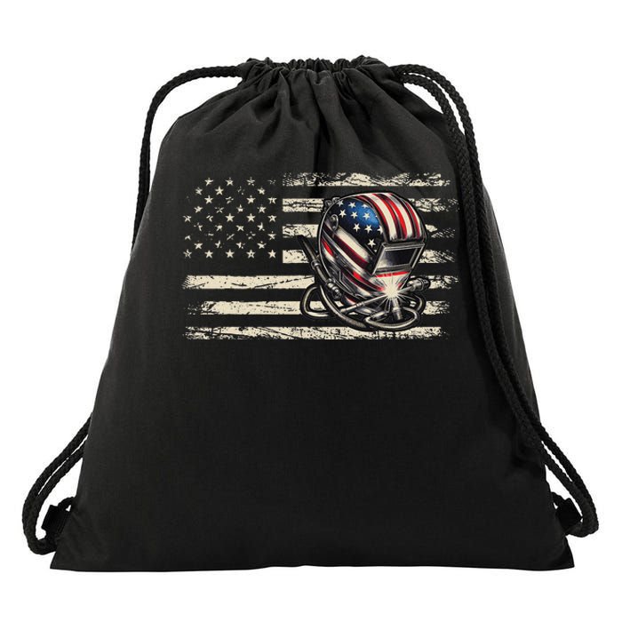 American Flag Welding Vintage Women Welder Drawstring Bag