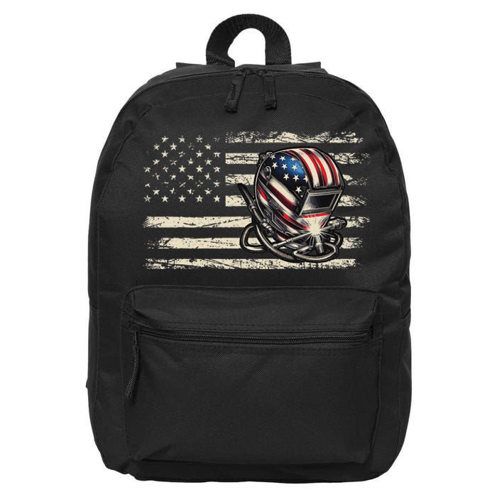 American Flag Welding Vintage Women Welder 16 in Basic Backpack