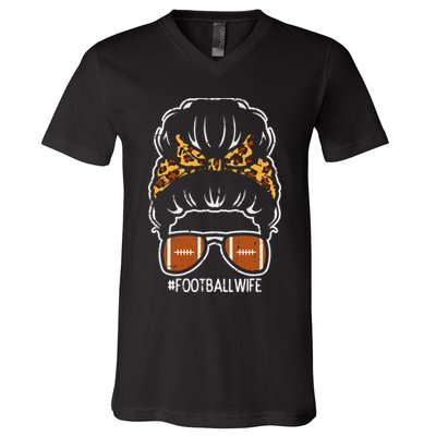 American Football Wife Leopard Bun Family Matching  V-Neck T-Shirt