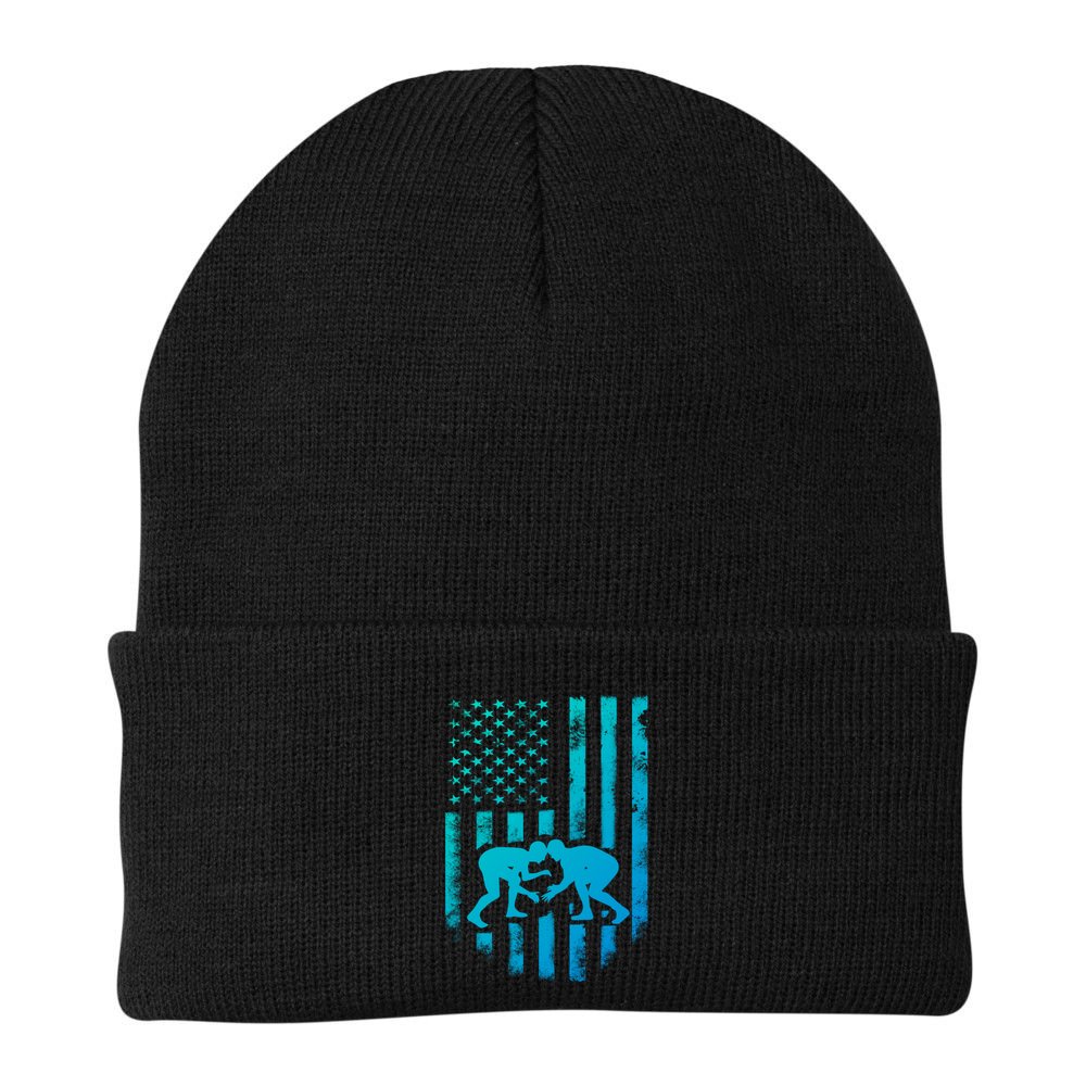 American Flag Wrestling Gift Distressed Wrestle Gift Beanie