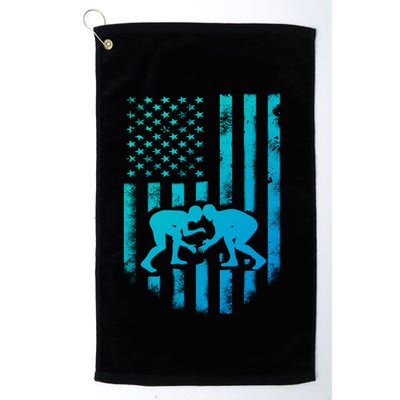 American Flag Wrestling Gift Distressed Wrestle Gift Golf Towel