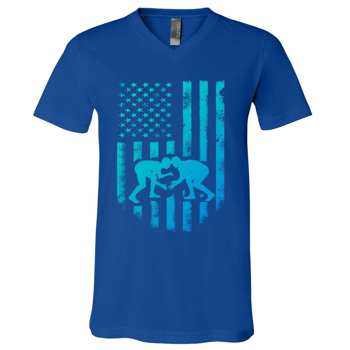 American Flag Wrestling Gift Distressed Wrestle Gift V-Neck T-Shirt