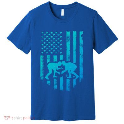 American Flag Wrestling Gift Distressed Wrestle Gift Premium T-Shirt